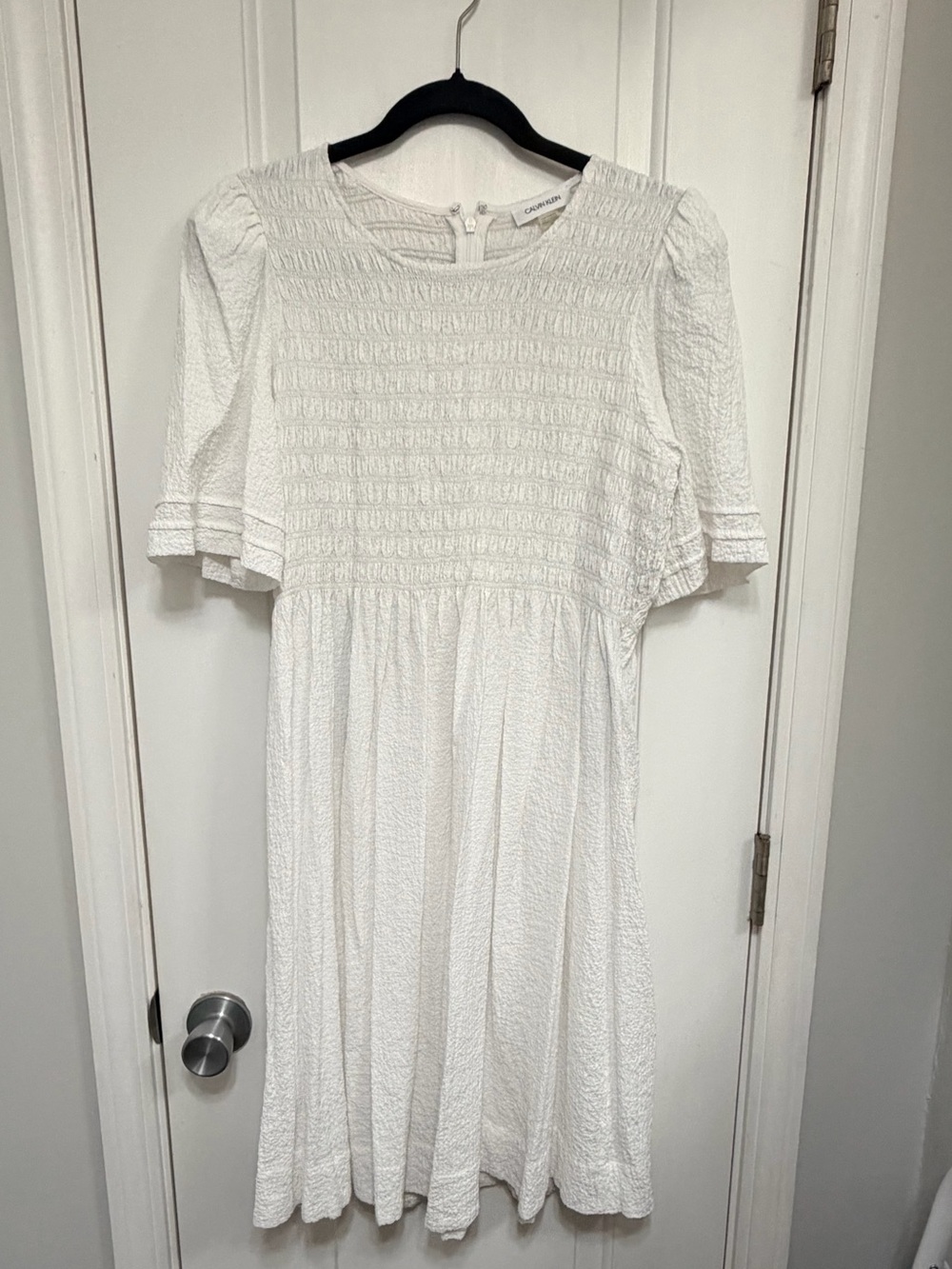 Calvin Klein White Smocked Bodice Dress